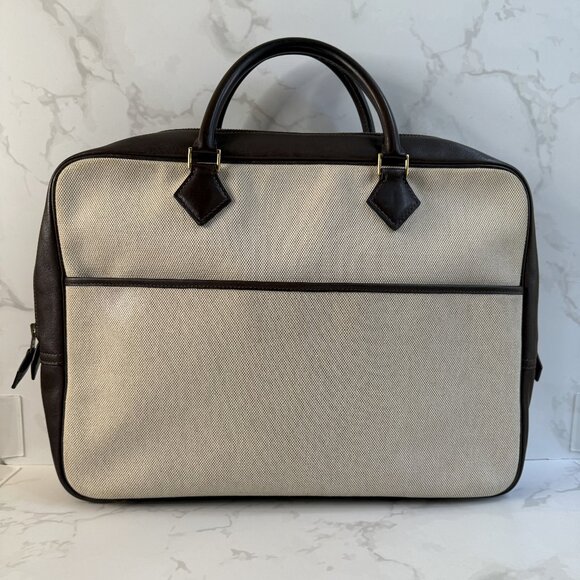 HERMES Porte-Documents Plume 38 Briefcase Bag Ecru Beige Toile H Ebene Evercalf - Picture 2 of 16